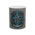 Motorcycle Emblem Ceramic Mug — “Fuel, Gasoline, Freedom” Vintage Biker Coffee Cup (11oz/15oz)