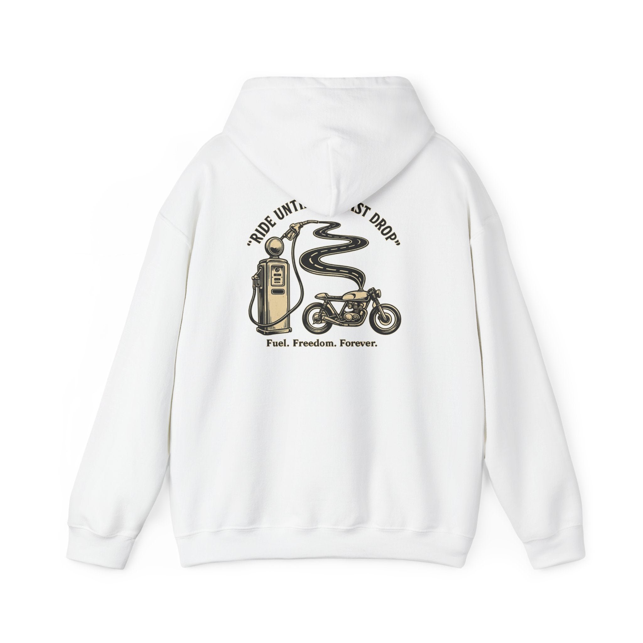 Motorcycle Hoodie — "Pride Until The Last Drop" Vintage Gas Pump & Bike Graphic