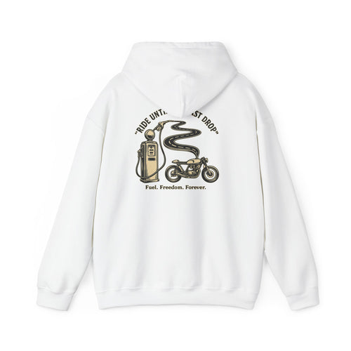 Motorcycle Hoodie — "Pride Until The Last Drop" Vintage Gas Pump & Bike Graphic