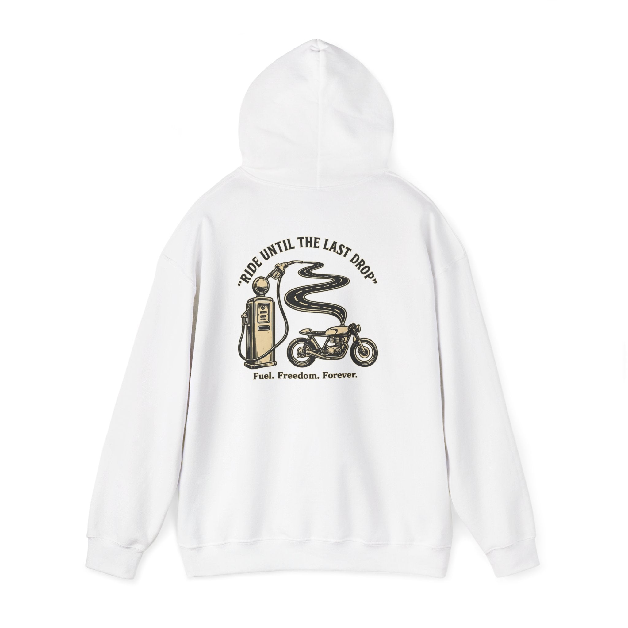Motorcycle Hoodie — "Pride Until The Last Drop" Vintage Gas Pump & Bike Graphic